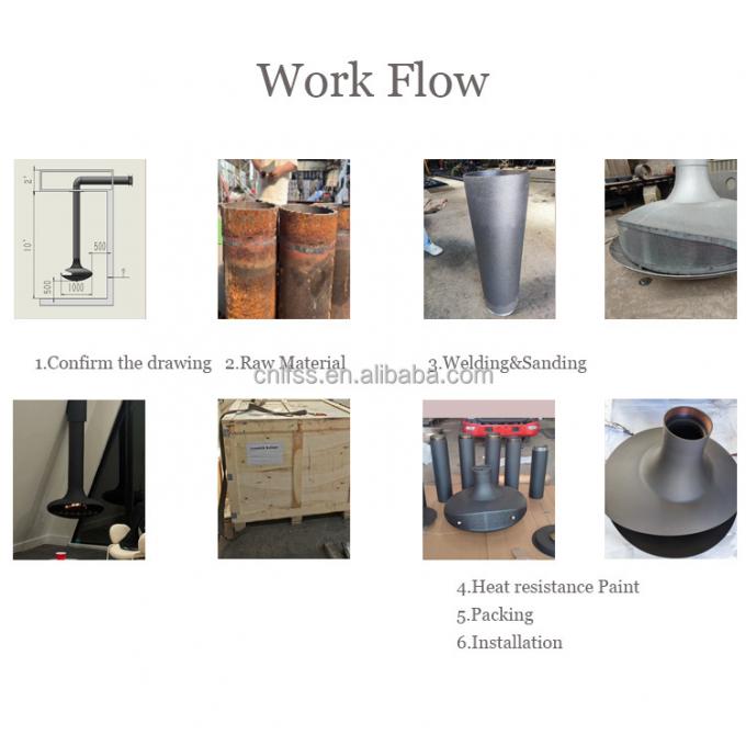 Zawieszony drewniany czarny kominek płonący kominek na dachu wewnętrzny stalowy niestandardowy 3