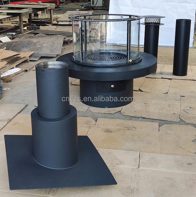 Wysokiej klasy Szkło sztuki obracający się kominek meble węglowe wysokiej jakości czarne nowoczesne meble okrągłe ze stali 4