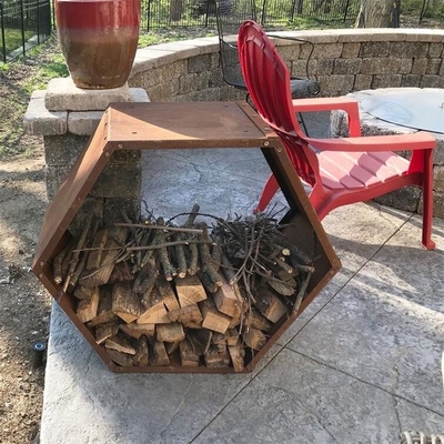 Heavy Duty Hexagon Rustic Corten Steel Honeycomb Firewood Storage Log Rack